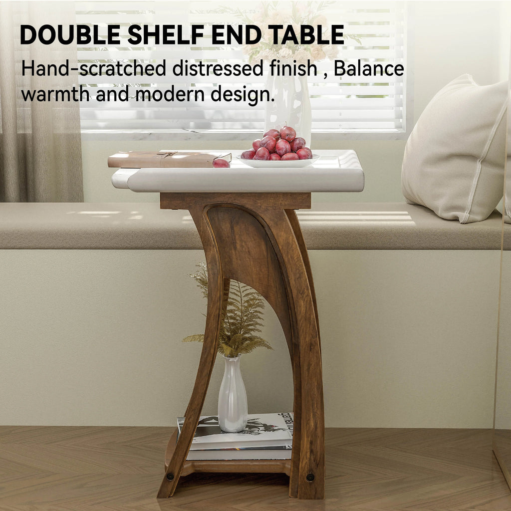 Rustic Tray Top End Table White Brown Rectangle L856665