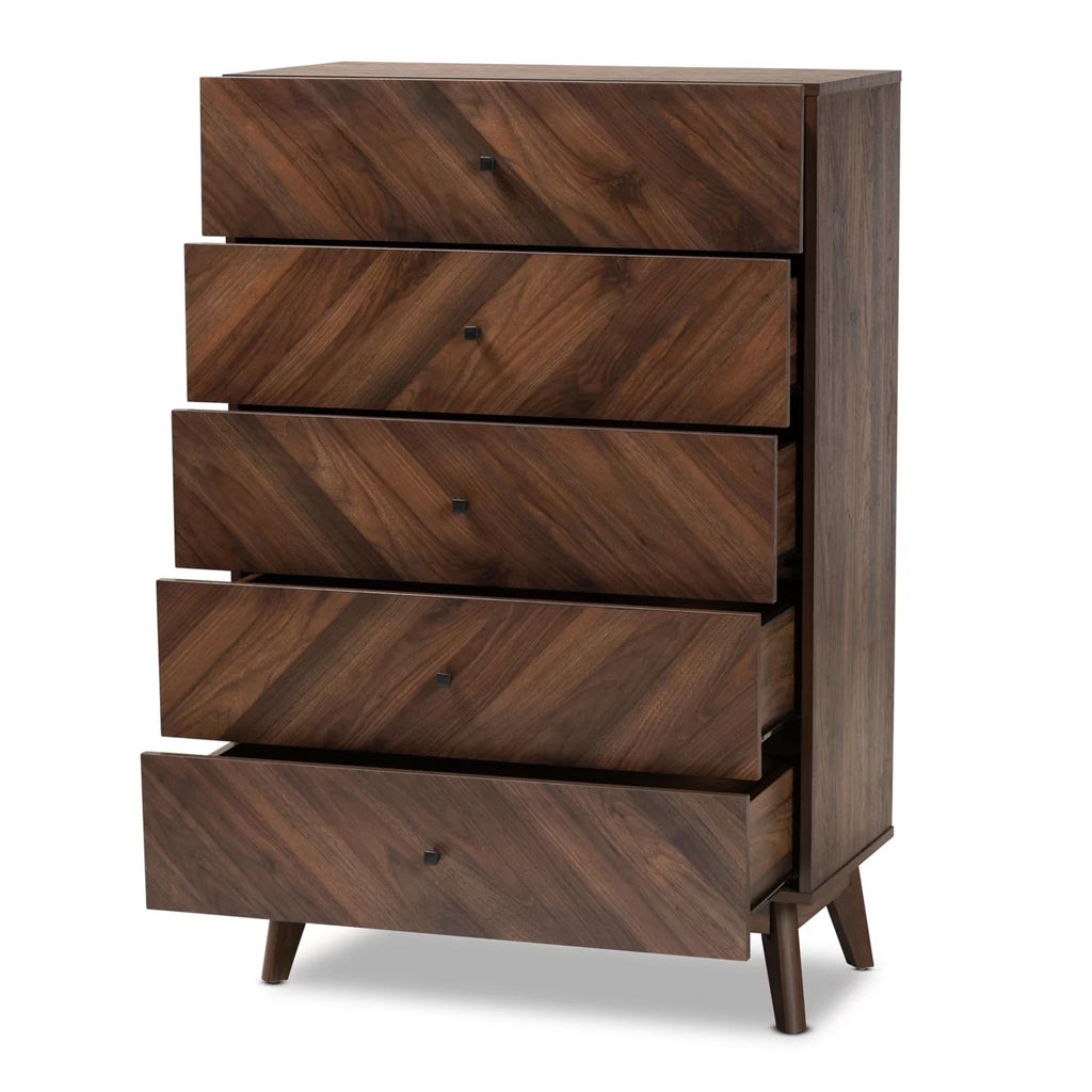 Walnut Brown Wood 5-Drawer Storage Chest L968