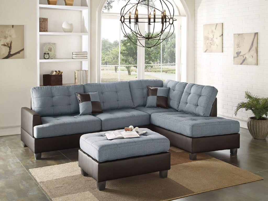 Contemporary Grey Linen Like Fabric Sectional Sofa Set K848