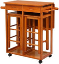 Drop Leaf Solid Wood Table and Stool Set with 2 Drawers A12314