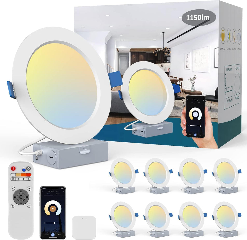 6 Inch WiFi RGBCW Retrofit LED Downlight, 15W 1100LM, 4 Packs F726491