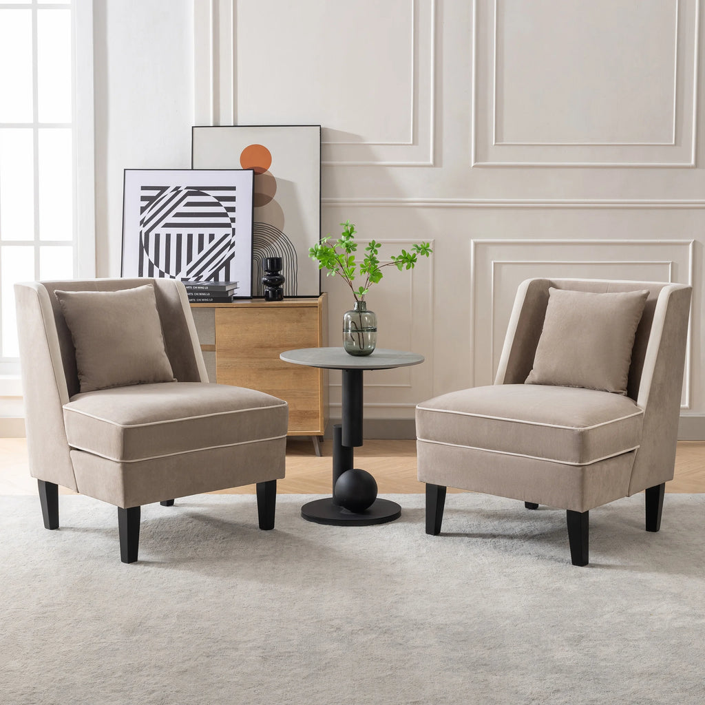 Velvet Upholstered Accent Chair with Cream Piping B9139