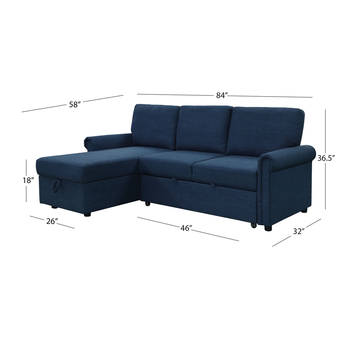 Navy Blue Storage Sofa Bed Reversible Sectional B2094