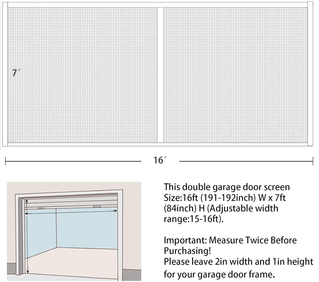 16x7Ft White Magnetic Closure Fiberglass Mesh Garage Screen Doors Pack of 2 O768