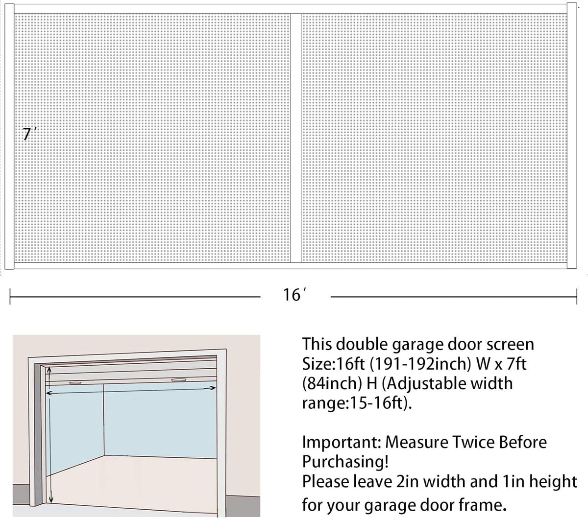16x7Ft White Magnetic Closure Fiberglass Mesh Garage Screen Doors Pack of 2 O768