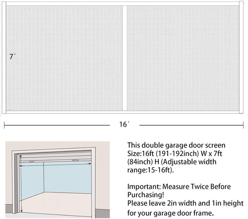 16x7Ft White Magnetic Closure Fiberglass Mesh Garage Screen Doors Pack of 2 O768