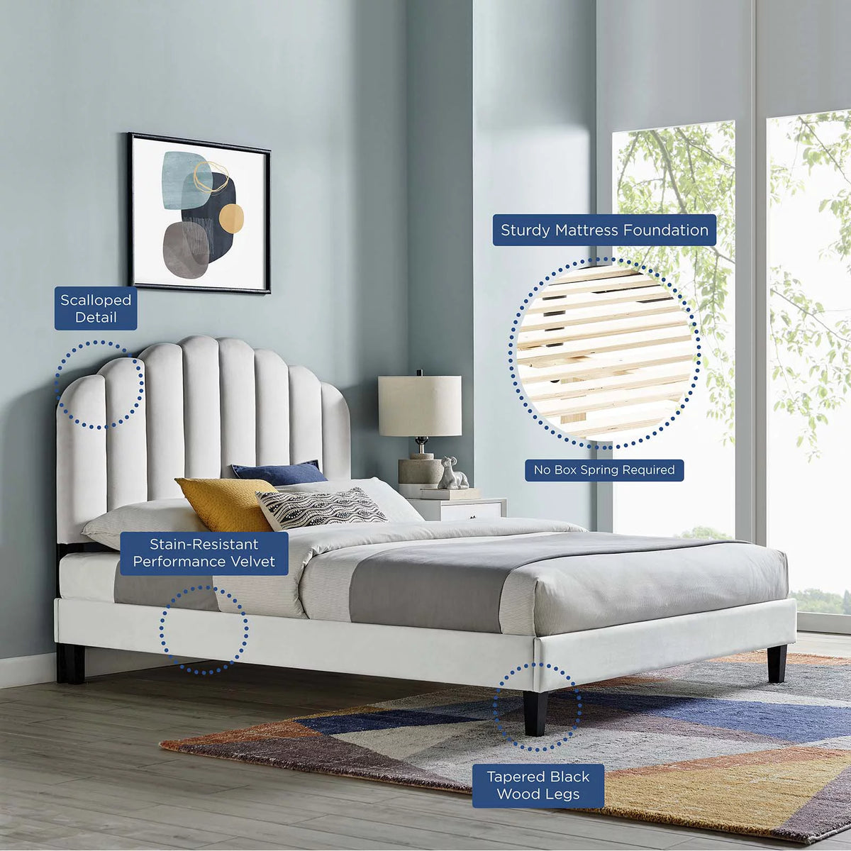 Queen Size Grey Velvet Platform Bed Frame M180