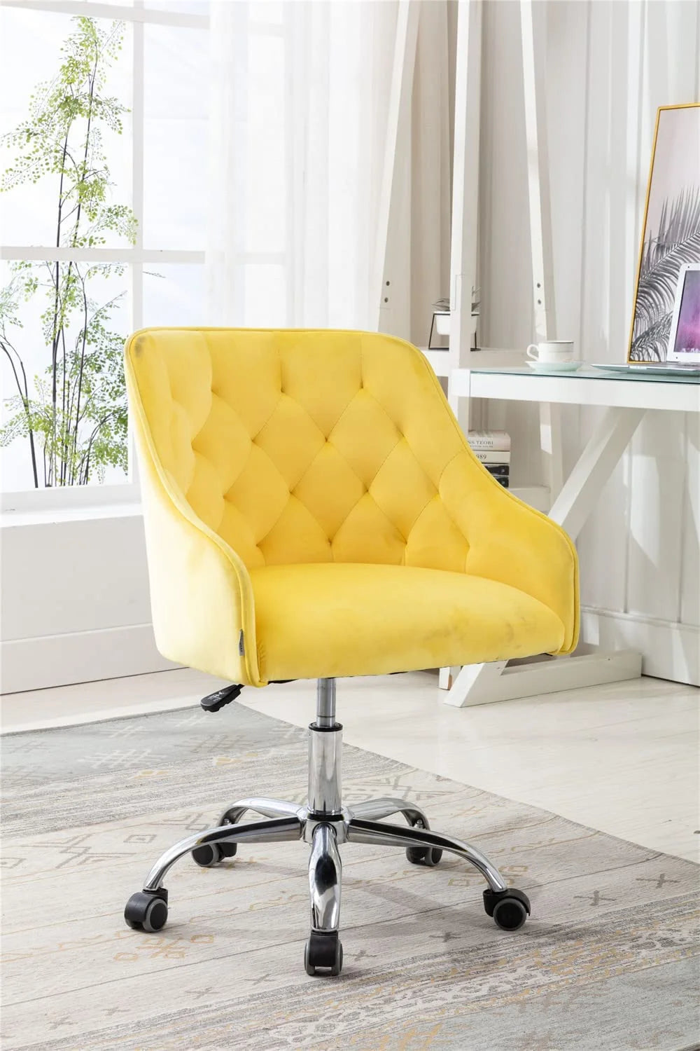 Velvet Upholstered Tufted Swivel Office Chair with Wheels T86266