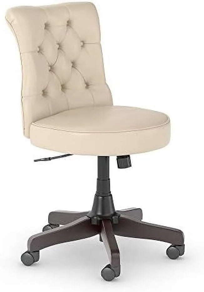 Antique White Leather Mid Back Tufted Office Chair B246