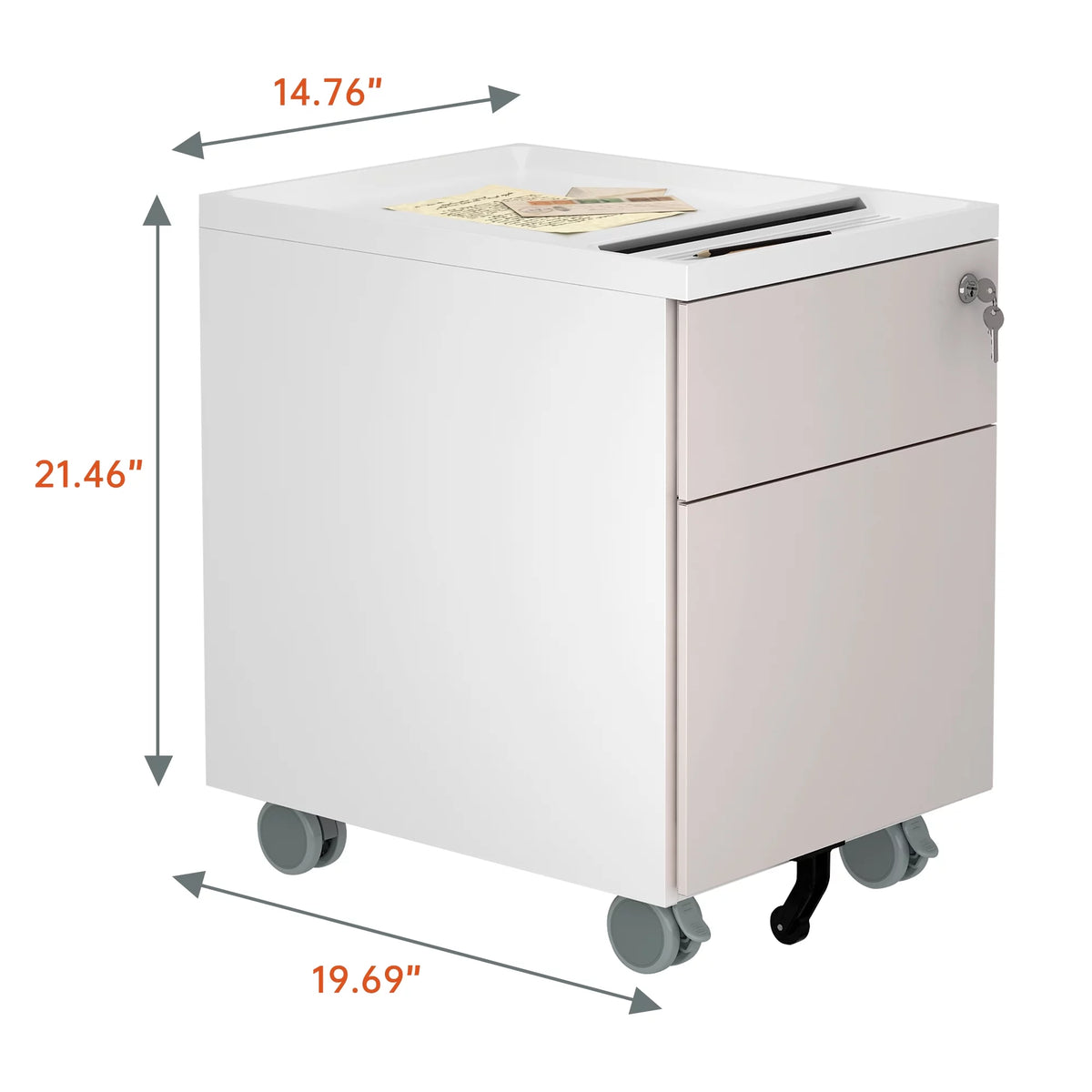 Pink 2-Drawer Metal Filing Cabinet with Wheels I155591
