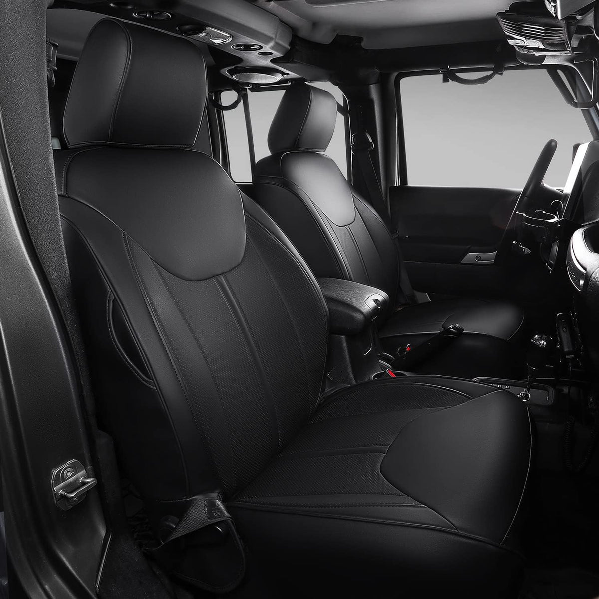 Black PU Leather Seat Covers Full Set for Jeep Wrangler JL 4 Door Z3200