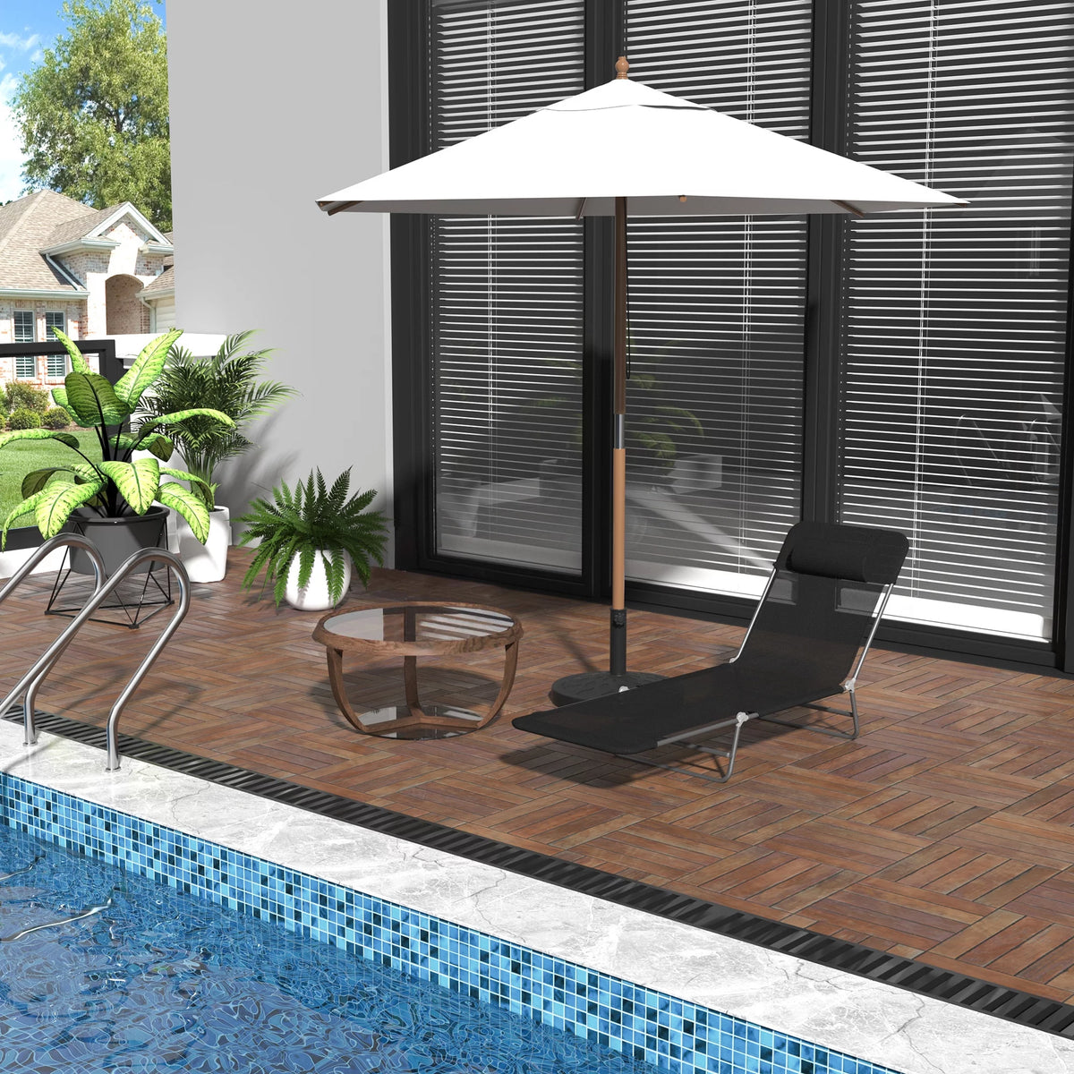 Folding Chaise Lounge Pool Chairs with Pillow, Steel Frame & Breathable Mesh, Black O407