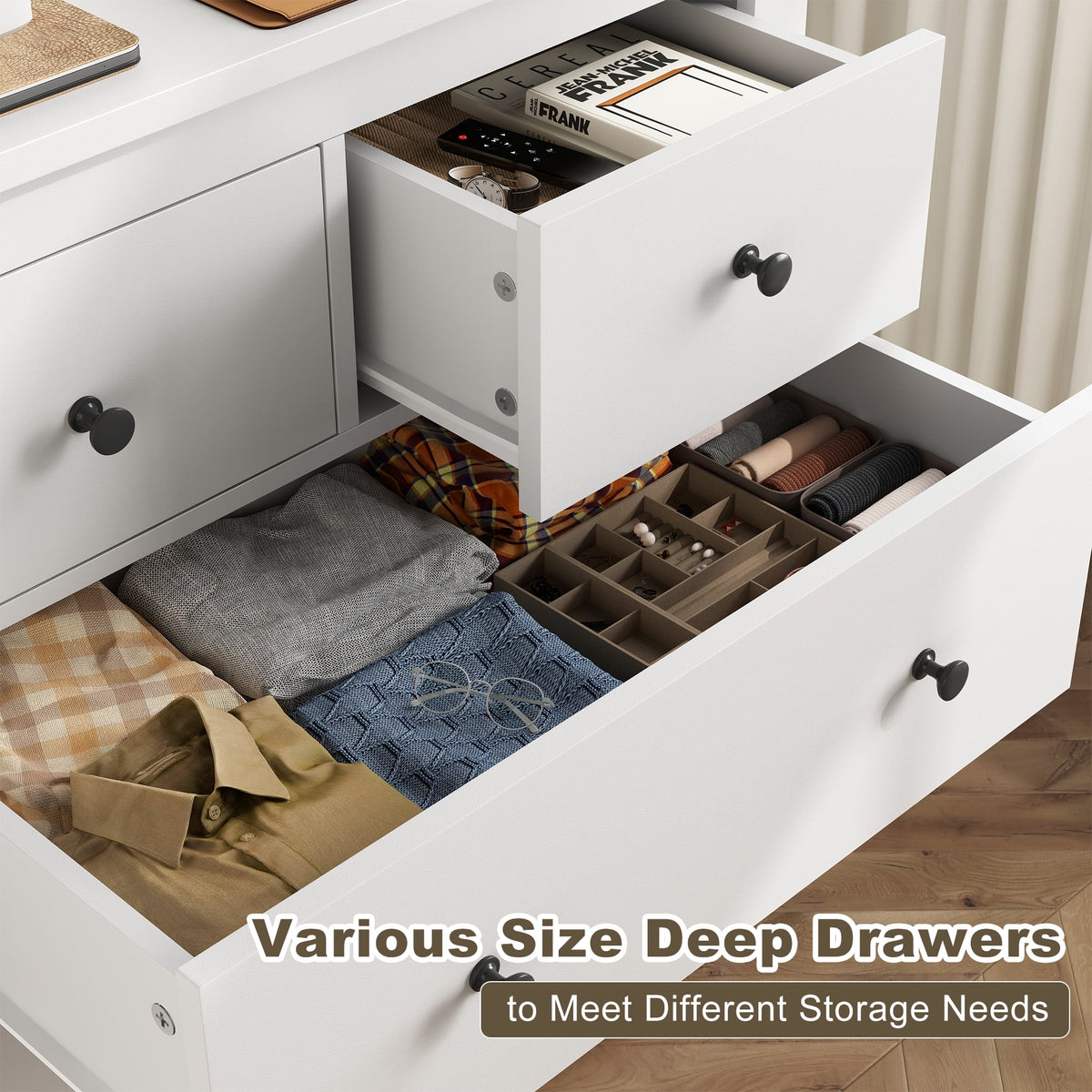 White Wood Dresser with 10 Deep Drawers R1862