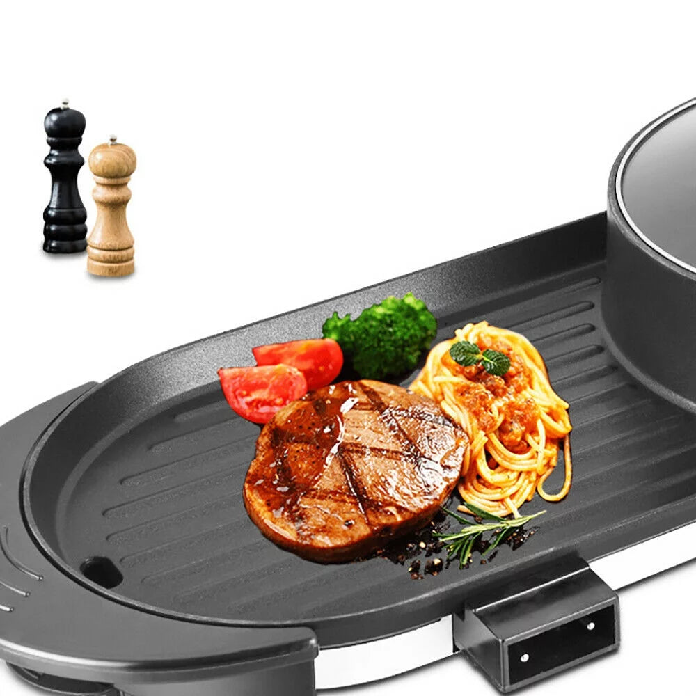2 in 1 Electric Hot Pot Barbecue Grill Non-Stick Pan Y690