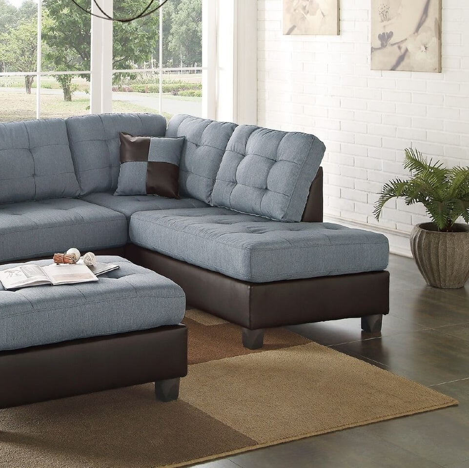 Contemporary Grey Linen Like Fabric Sectional Sofa Set K848