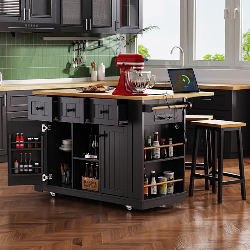 53" Kitchen Cart Island on Wheels with Power Outlet P110021