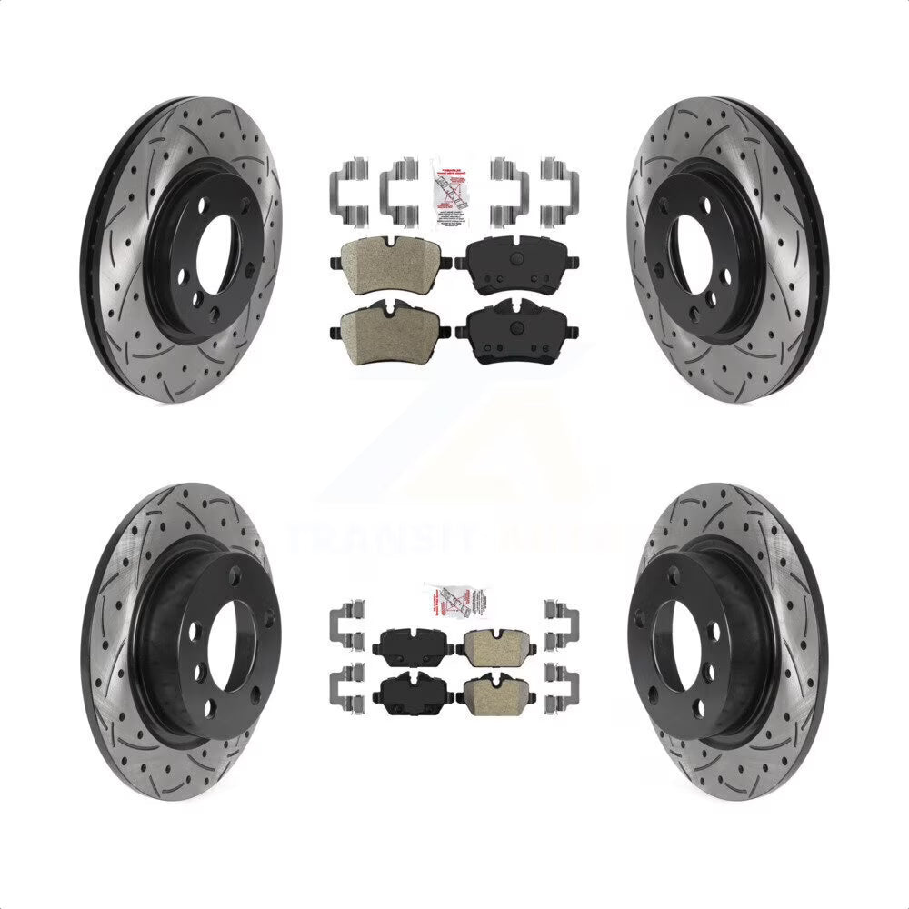 Semi-Metallic Brake Pads and Coated Drilled Slotted Disc Brake Rotors Kit O674