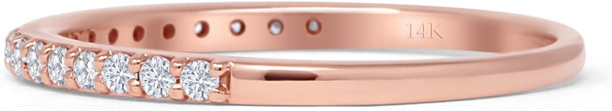 14K Rose Gold Half Eternity Band 0.12ct Natural Diamond Aquamarine O5044
