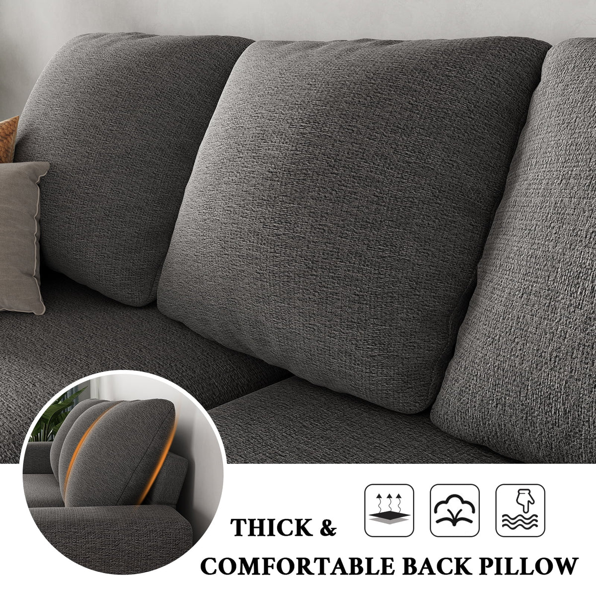 3 Seater Grey Chenille Sofa with Extra Deep Seat E45525