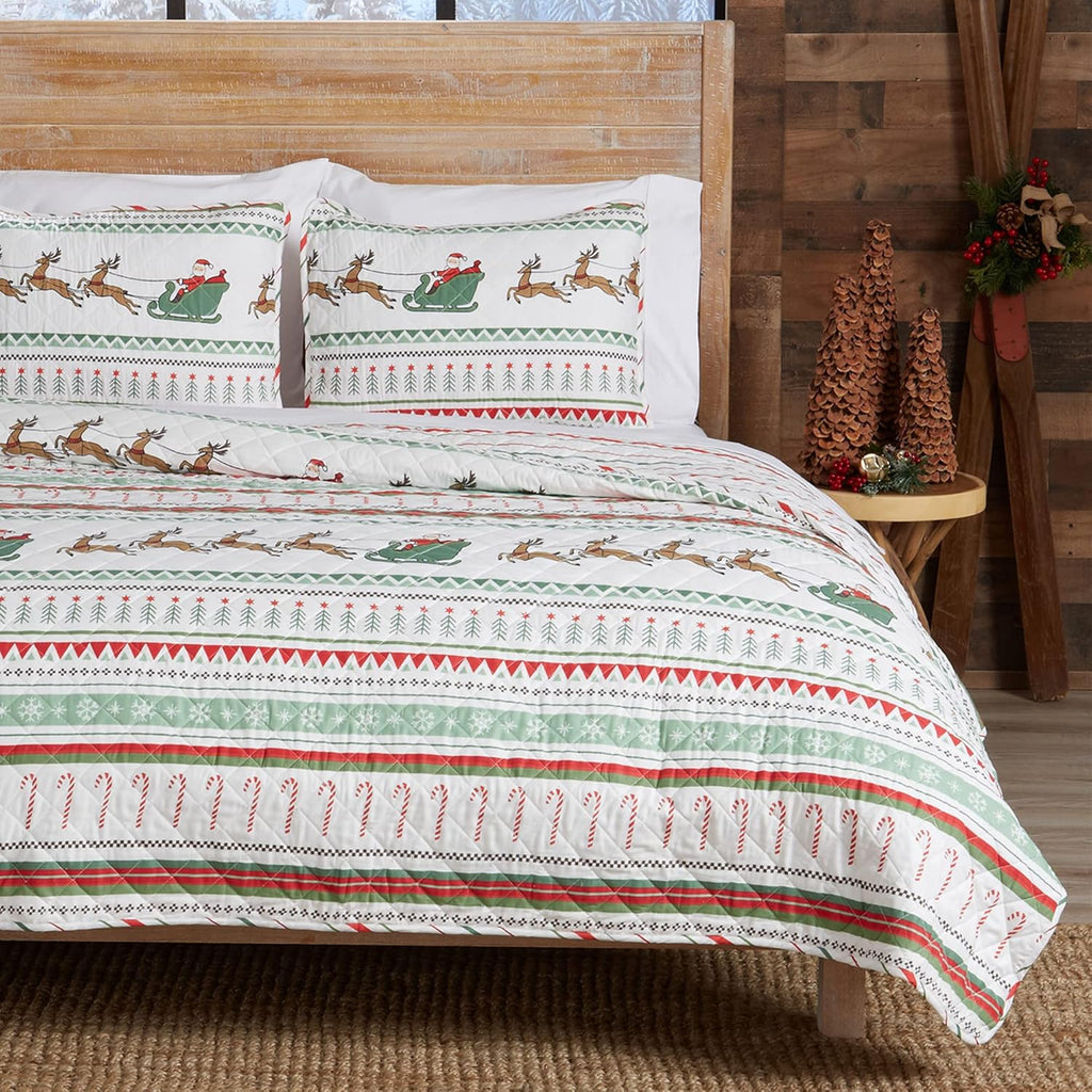 Forest Green 3-Piece Reversible Quilt Set with 2 Shams E241